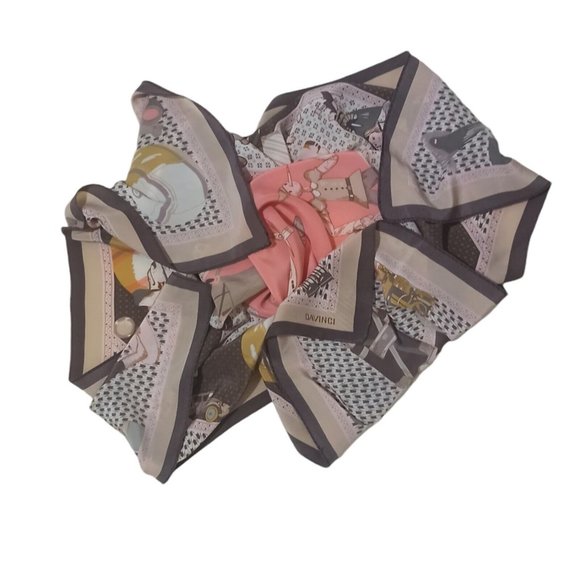 DAVINCI Black & Pink With Art Print Silk Scarf 35"/ 32” EX COND - Picture 11 of 12